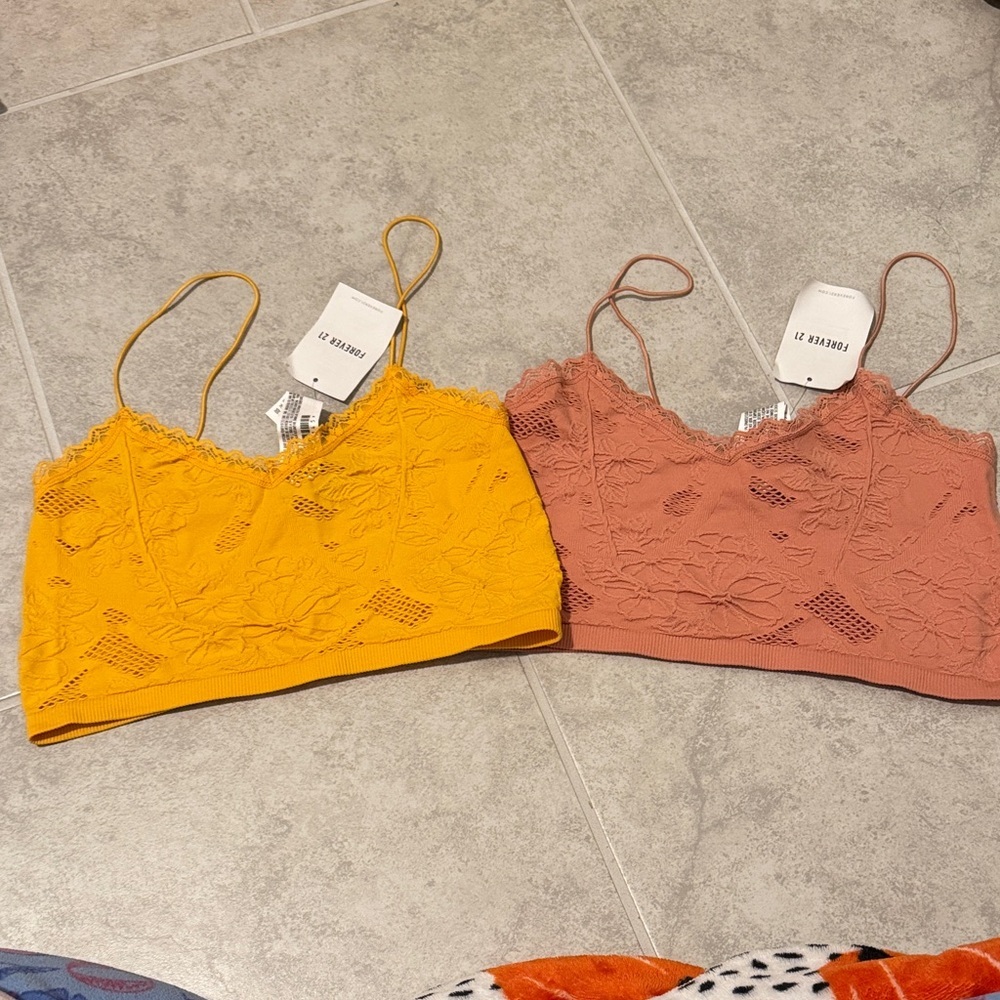 Bundle of Women's Lace Camisoles - Mustard and Mauve Crop Top